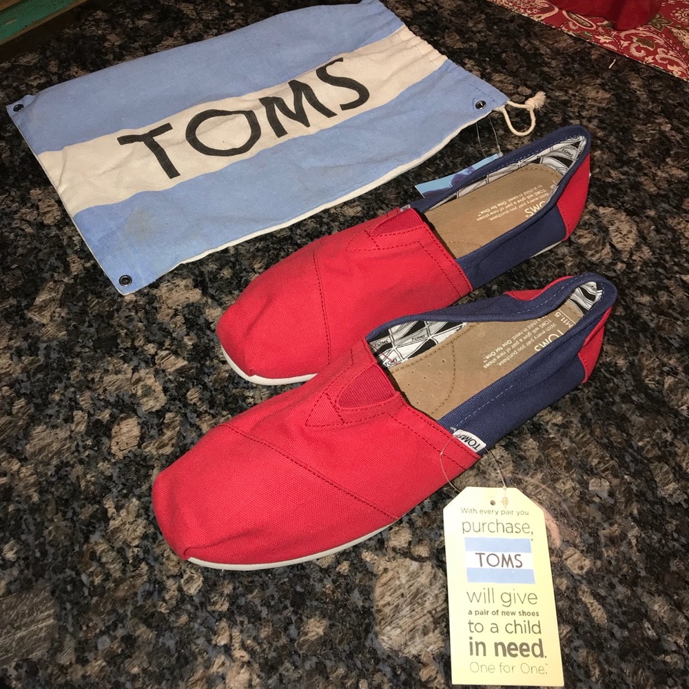 Toms red and blue shoes